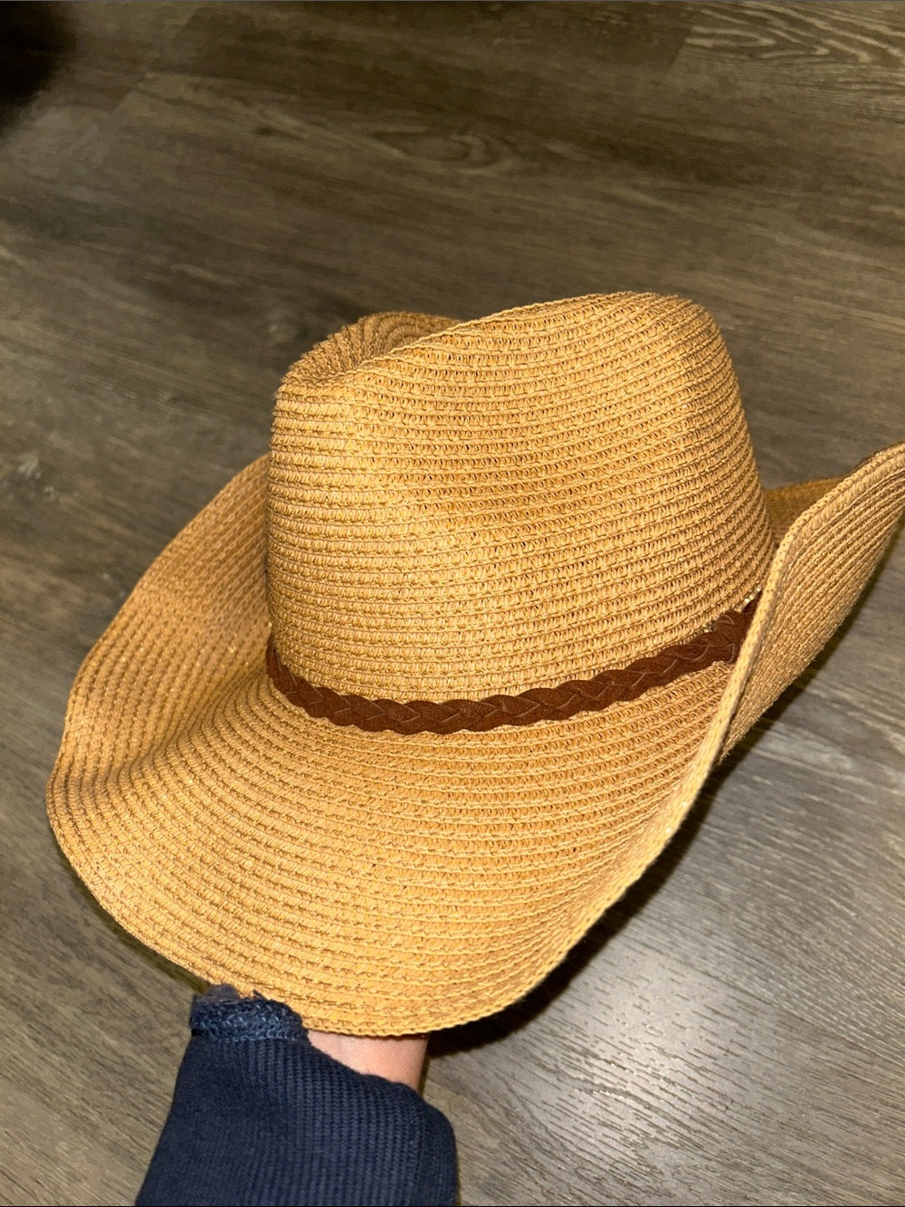 Straw Cowboy Sun Hat with Braided Band - Tan